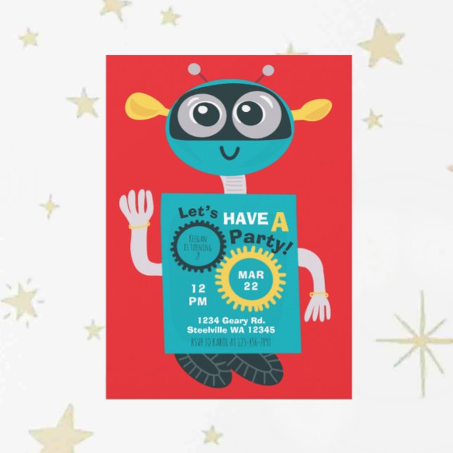 Cool Robot Boys Second Birthday Invitation (Creator Uploaded)
