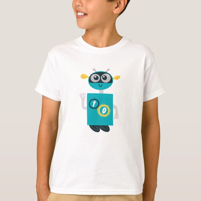 Cool Robot Custom Age Boys Birthday  T-Shirt (Front)