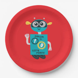 Cool Robot Custom Boys Birthday Paper Plate