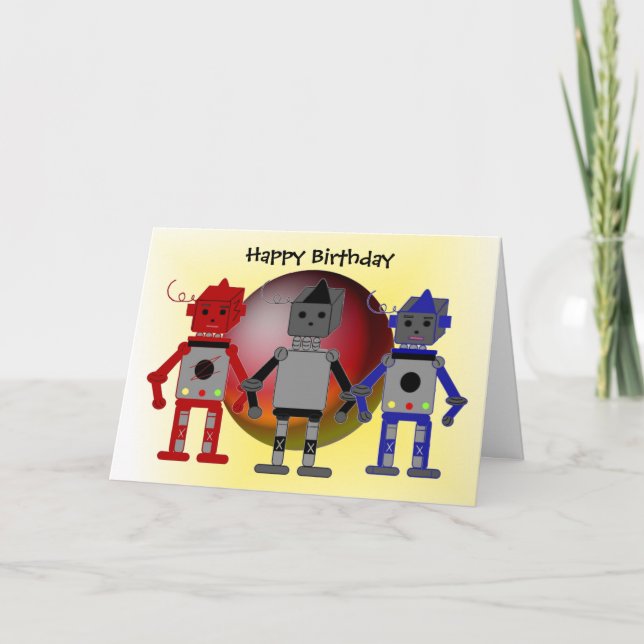 Cool Robots Birthday Wishes Card (Front)