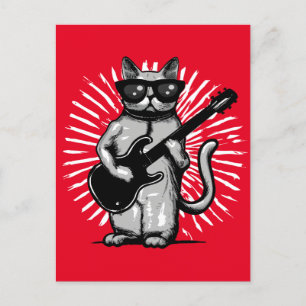 Cool Rock And Roll Cat Playing electric Guitar Postcard