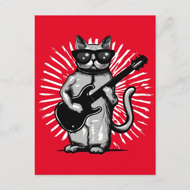 Cool Rock And Roll Cat Playing electric Guitar Postcard (Front)