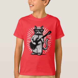 Cool Rock And Roll Cat Playing electric Guitar T-Shirt