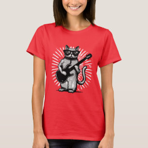 Cool Rock And Roll Cat Playing electric Guitar T-Shirt
