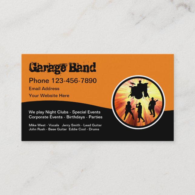 Cool Rock And Roll Garage Band Business Card (Front)