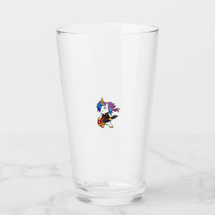 Cool rock and roll unicorn with guitar for rock fa glass