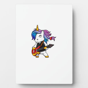 Cool rock and roll unicorn with guitar for rock fa plaque