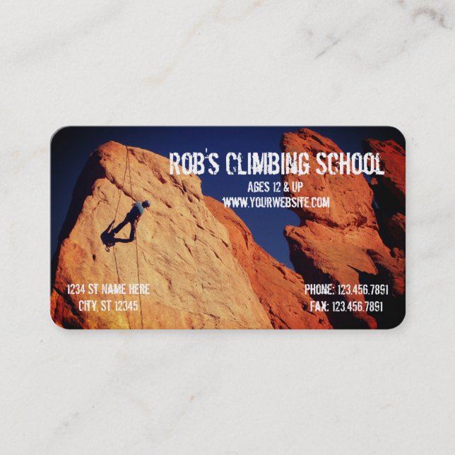 Cool Rock Climbing School Business Card (Front)