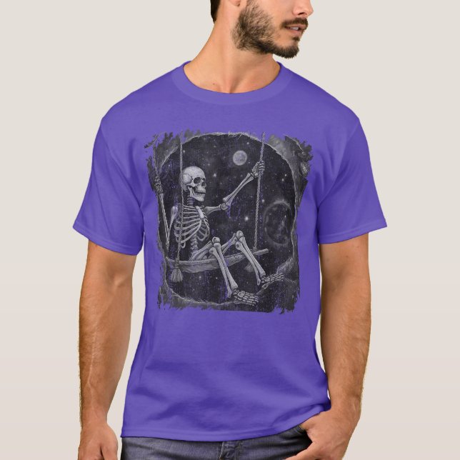 Cool Rock On Skeleton Moon Cool Rock Emo Punk Goth T-Shirt (Front)