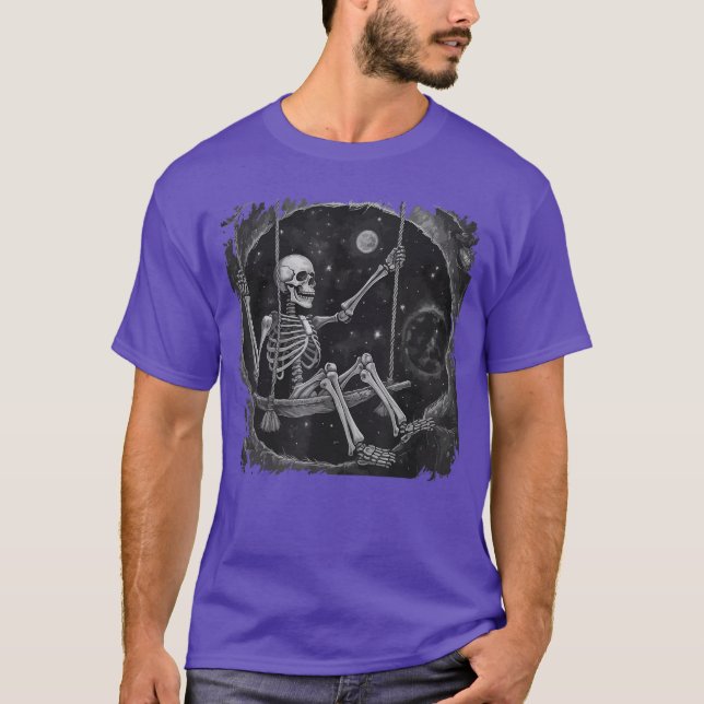 Cool Rock On Skeleton Moon Cool Rock Emo Punk Goth T-Shirt (Front)