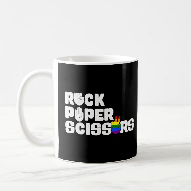 Cool Rock Paper Scissors Lesbian LGBTQ Pride    Coffee Mug (Left)
