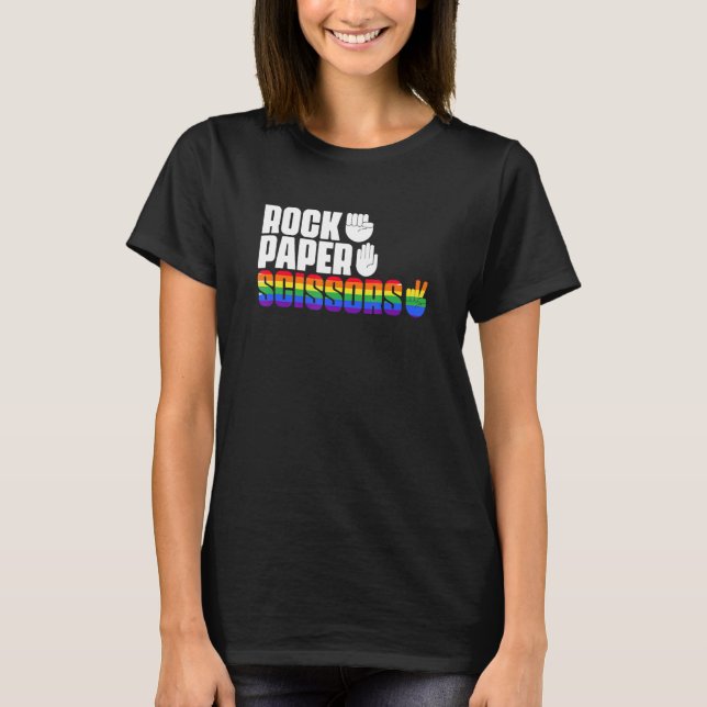 Cool Rock Paper Scissors Lesbian LGBTQ Pride T-Shirt (Front)