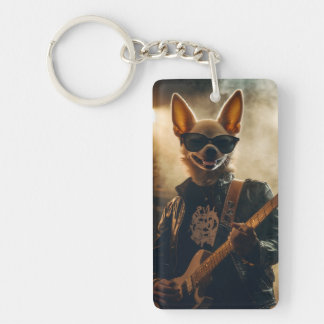 Cool Rocker Chihuahua T-Shirt - Full Graphic Guita Key Ring