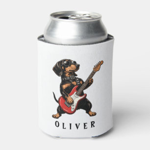 Cool Rocker Dachshund Dog Playing Electric Guitar Can Cooler