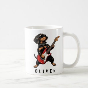 Cool Rocker Dachshund Dog Playing Electric Guitar Coffee Mug