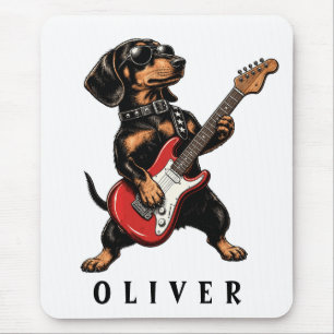 Cool Rocker Dachshund Dog Playing Electric Guitar Mouse Mat