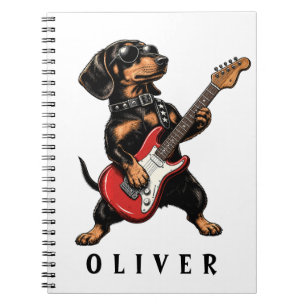 Cool Rocker Dachshund Dog Playing Electric Guitar Notebook
