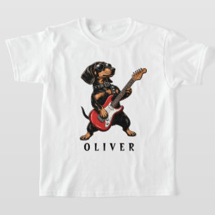 Cool Rocker Dachshund Dog Playing Electric Guitar T-Shirt