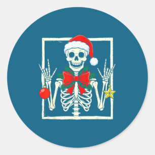 Cool Rocker Skeleton Santa Hat Christmas Punk Rock Classic Round Sticker