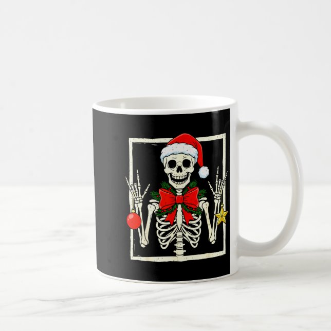 Cool Rocker Skeleton Santa Hat Christmas Punk Rock Coffee Mug (Right)