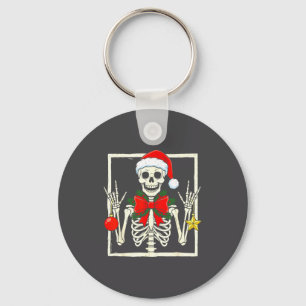 Cool Rocker Skeleton Santa Hat Christmas Punk Rock Key Ring