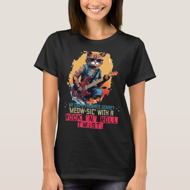 Cool Rock'n Cat with electric Guitar and Sunglasse T-Shirt (Front)