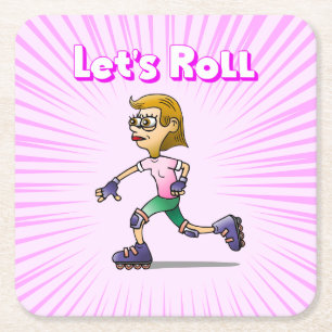 Cool Roller Skating Girl Square Paper Coaster