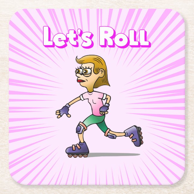 Cool Roller Skating Girl Square Paper Coaster (Front)