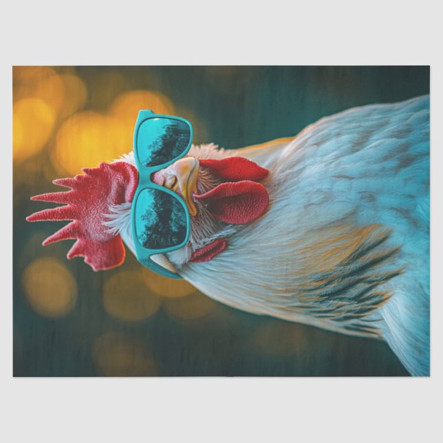 Cool Rooster Blue Sunglasses Decoupage Tissue Paper (Front)