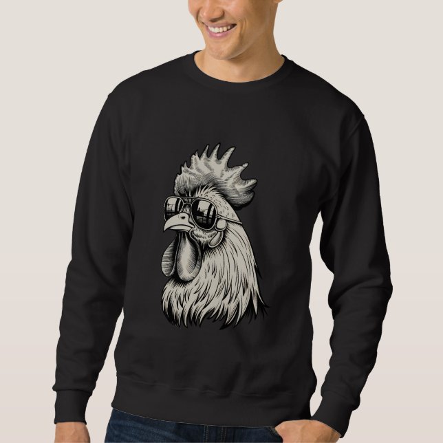 Cool Rooster Wearing Sunglasses Chicken Daddy Roos Sweatshirt (Front)
