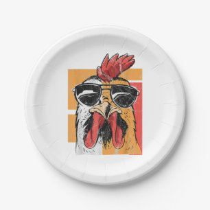 Cool Rooster Wearing Sunglasses Retro Vintage Chic Paper Plate