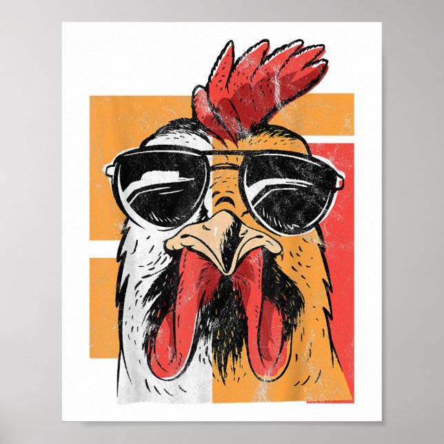 Cool Rooster Wearing Sunglasses Retro Vintage Chic Poster (Front)