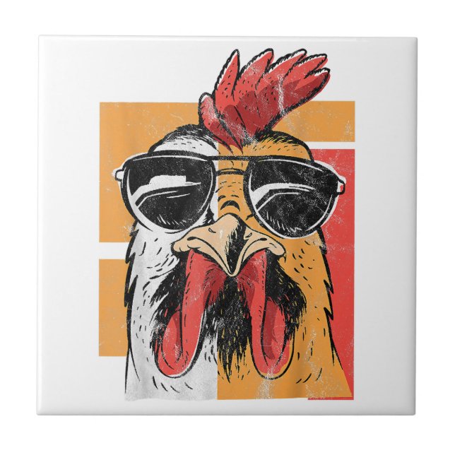 Cool Rooster Wearing Sunglasses Retro Vintage Chic Tile (Front)