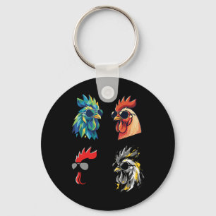 Cool Rooster Wearing Sungles Funny Farm Chicken Key Ring