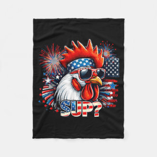 Cool Rooster with Sunglasses Sup Retro Farm Vibes Fleece Blanket