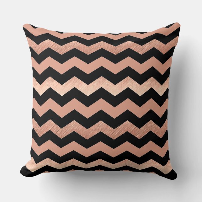 Cool Rose Gold & Black Chevron Design Cushion (Front)