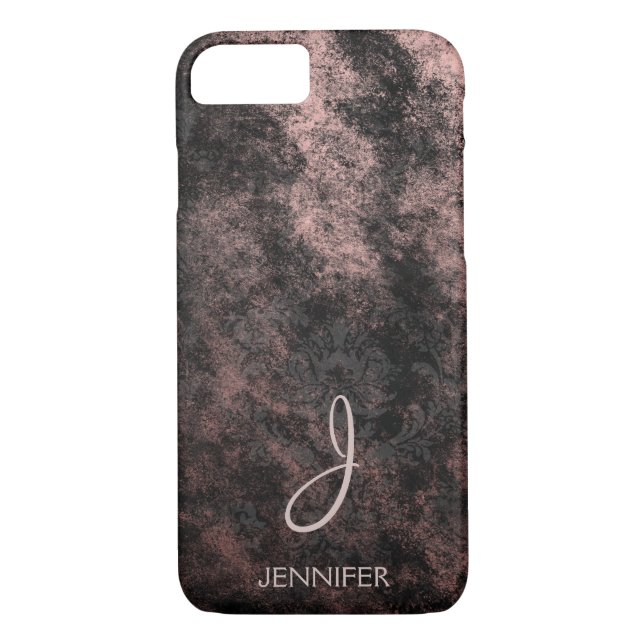 Cool Rose Gold Foil and Black Pattern Monogram Case-Mate iPhone Case (Back)
