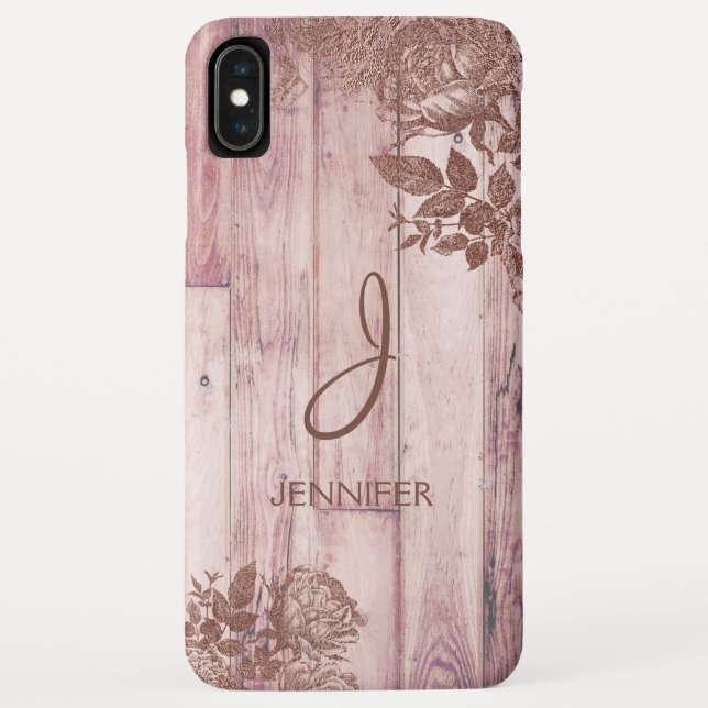 Cool Rose Gold Foil Rustic Floral Pattern Monogram Case-Mate iPhone Case (Back)