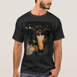 Cool Rottweiler Dog Drinking Iced Coffee Meme T-Shirt