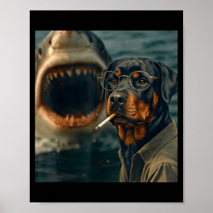 Cool rottweiler dog with shark selfie funny dark poster