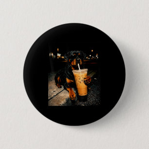 Cool rottweiler drinking iced coffee funny dog art 6 cm round badge