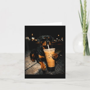 Cool Rottweiler Drinking Iced Coffee Funny Dog Art Card