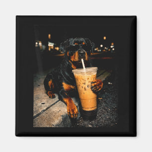 Cool rottweiler drinking iced coffee funny dog art magnet