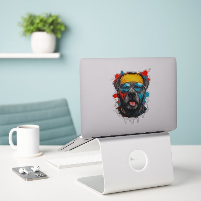Cool Rottweiler Retro Street Art Sticker (Laptop On Desk)