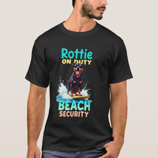 Cool Rottweiler Surfing Dog T-Shirt (Front)