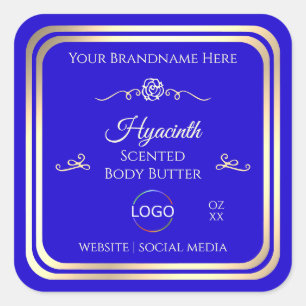 Cool Royal Blue Product Label Gold Frame with Logo