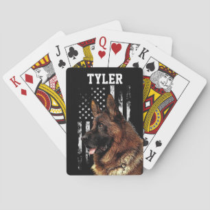 Cool Rugged German Shepherd Dog American Flag  Playing Cards