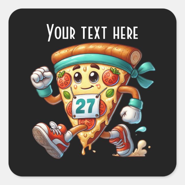 Cool running pizza party add message square sticker (Front)