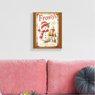 Cool rustic art Winter cafe Brown background Canvas Print
