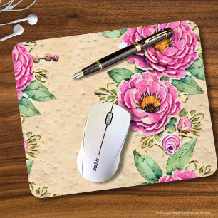 Cool rustic background Pink flowers Watercolor Mouse Mat